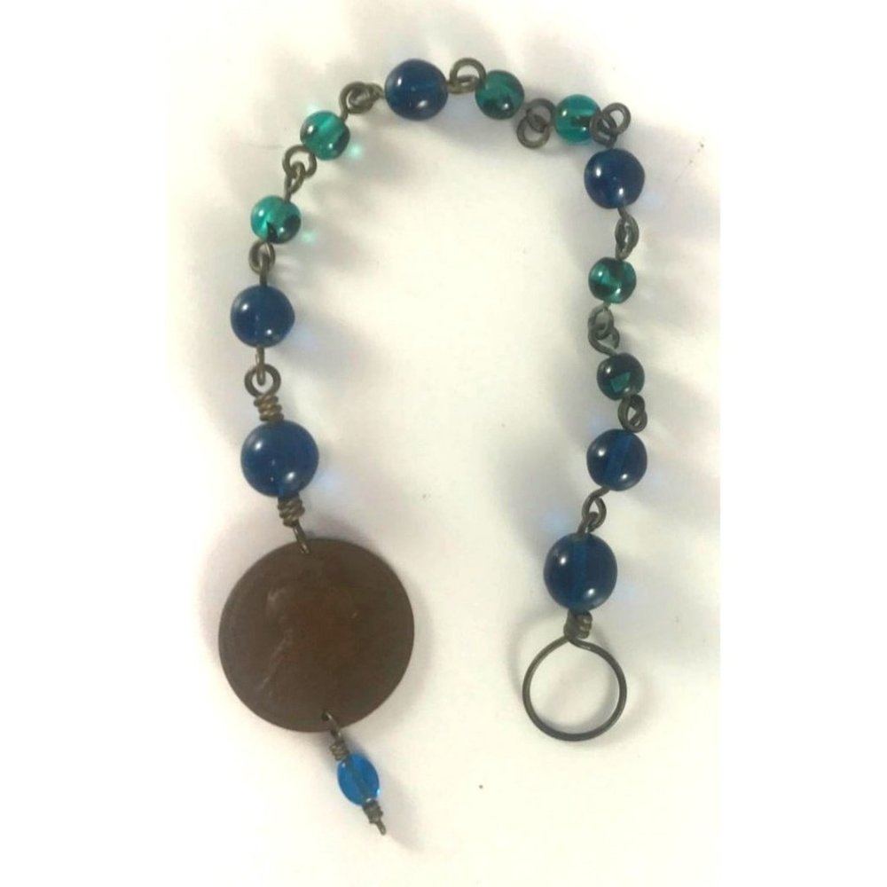 Handmade Glass Bead and wire Sun Catcher with France 1916 10 Centime Coin